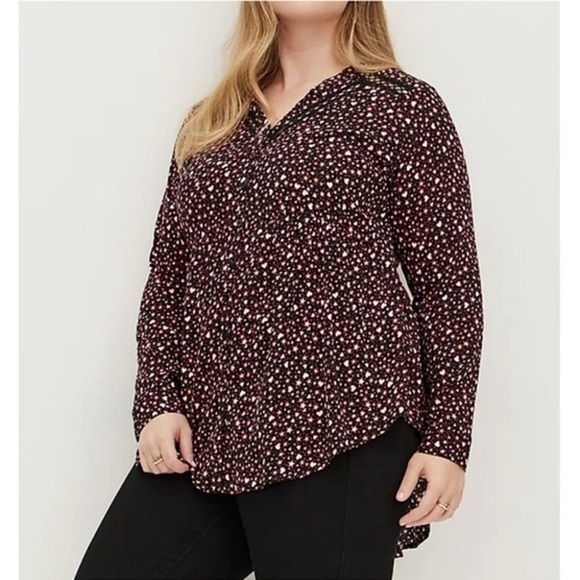 Torrid Emma Babydoll Rayon Lace Trim Women's Black Floral Tunic Heart Top 4X - Picture 1 of 8